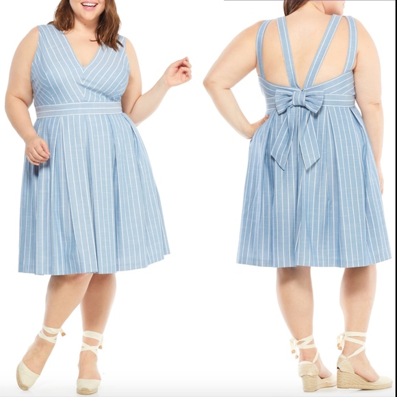 NEW Gal meets Glam Stripe Fit Flare dress plus 20‎ - Picture 1 of 8